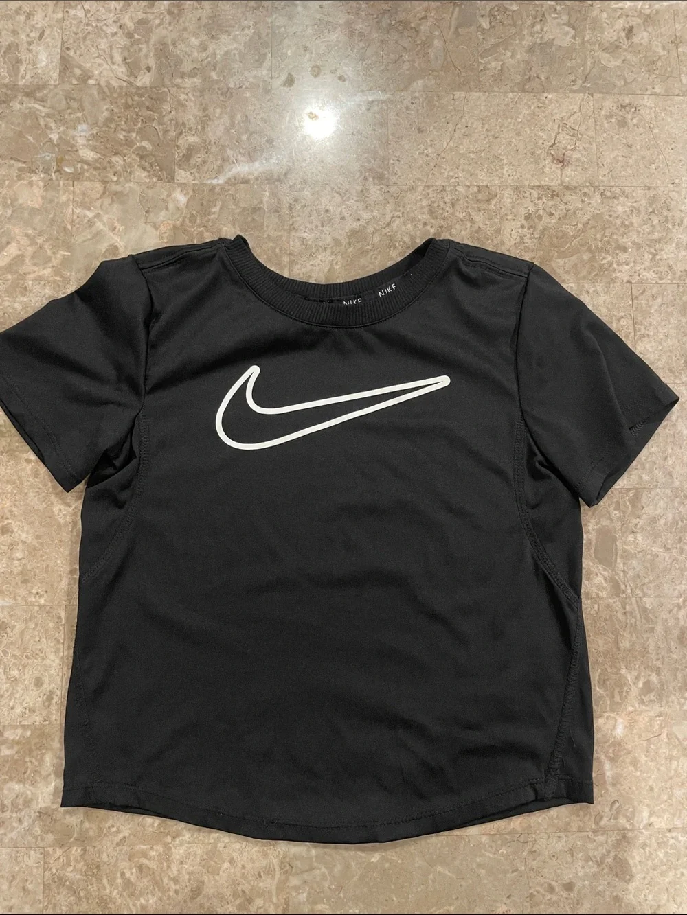 Nike Black Tee with White Swoosh - Kids Short Sleeve